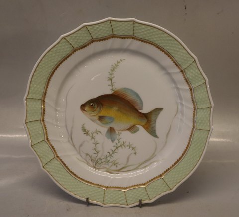 919-1710 Fish: Crucian carp "Cyprinus Carassius" 25.5 cm Royal Copenhagen Fish Plate with Green Border