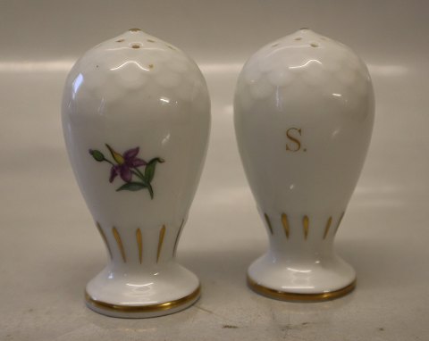 B&G Saxon Flower white porcelain 052 a Salt 7,5 cm (541) "S"	 and 052 b Pepper 7,5 cm (531) "P"