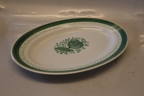 0929-12 Fad, ovalt 27 x 38 cm   Aluminia Fajance Grøn Trankebar
