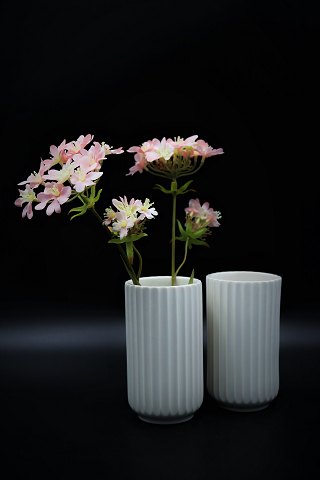 Old Lyngby vase in grooved porcelain.H:12,4cm. Dia.:7cm.