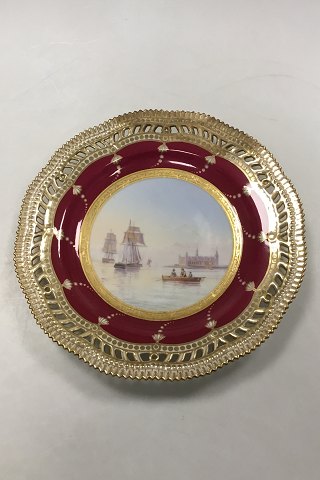 Royal Copenhagen Flora Danica Pattern Plate decorated with motif with ships and Kronborg
