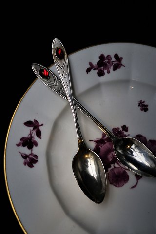 Old jam spoon in silver with red stone.1800 century with old stamp.