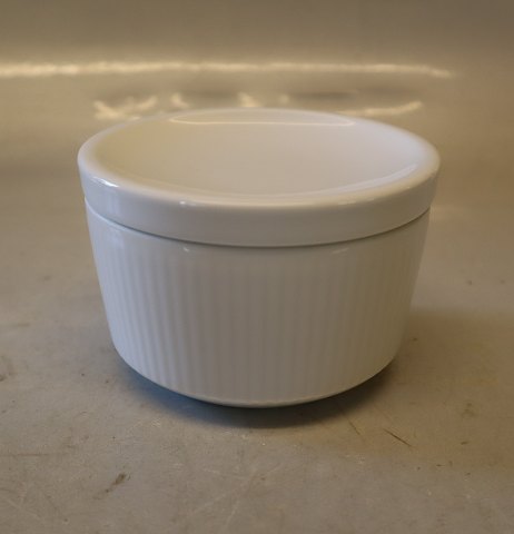 Hvid riflet Kongelig Dansk Porcelæn 164-1 Skål med låg -  6 x 9,5 cm  