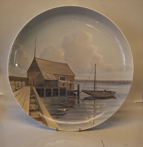 B&G 42 - a 190 Dekorativ vægplatte 41 cm Bådehus Signeret Elias Petersen Bing & Grøndahl
