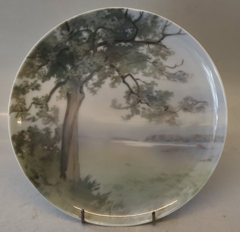 B&G Porcelain B&G 8786-357-20 Plate: A Tree by the sea 20 cm Signed MS Marie Smidt Small cut down on the rim