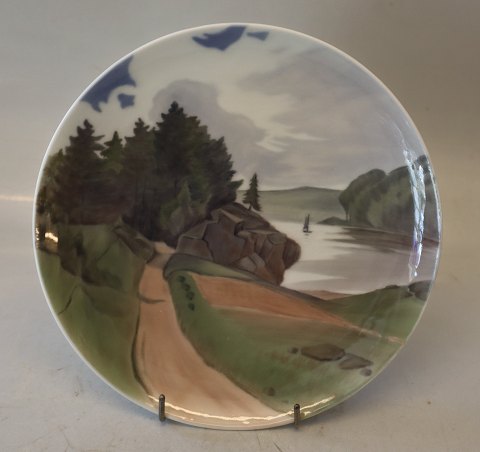 B&G 3946-357-20 Plate: Landscabe with rocks & Lake - Bornholm? 20 cm Signed IHL B&G Porcelain
