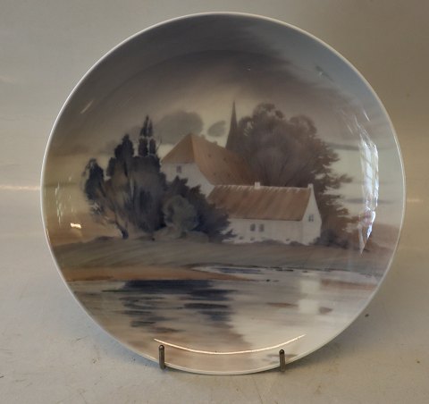 B&G 3994-357-20 Plate: Bulding by a lake 20 cm Signed EK Emma Kongsboell B&G Porcelain