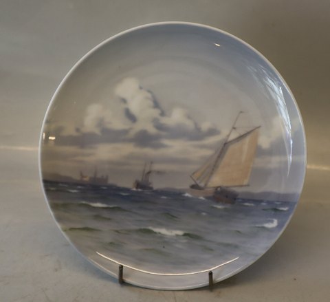 B&G 4821-357-20 Plate: Sailships outside Kronborg 20 cm Signed EL? B&G Porcelain