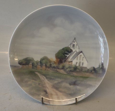 B&G 7061-357-20 Plate: White Village church 20 cm Signed HS?  B&G Porcelain