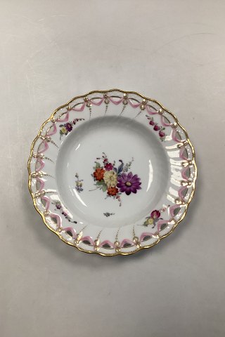 Royal Copenhagen Full Saxon Flower Deep Plate with Pierced Lace Border from 1860-1890
