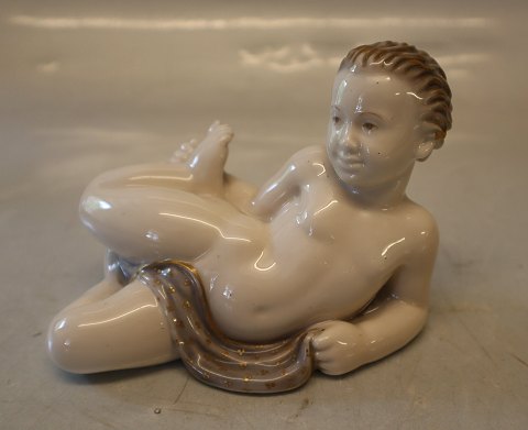 1876 RC Child lying- Cherub - Putti with scarf 9.5 x 12 cm gilt hair and Grapes  Royal Copenhagen