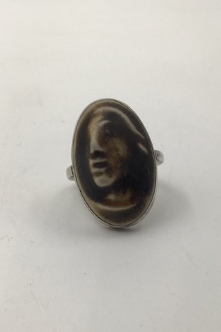 Wiwen Nilsson Sterling Silver Ring with porcelain inlay by Jais Nielsen or Åke Holm R8