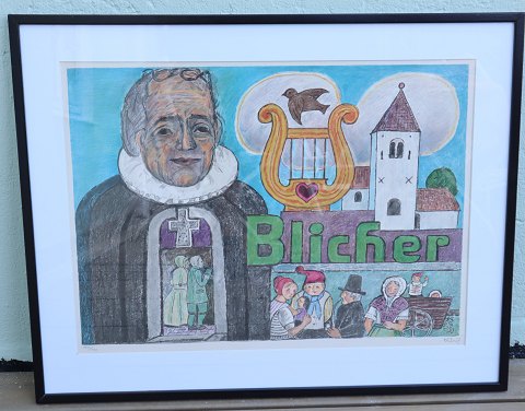 Henry Heerup Blicher ca 62 x 78 cm inklusiv træramme glas og pas partout  nummeret
