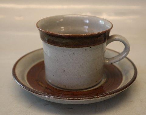 Coffee cup 6 x 7 cm & saucer 15 cm INGRID Brown and Grey  Stoneware Danish Art Pottery Knabstrup