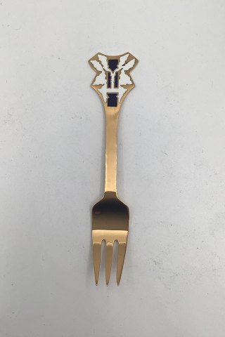 A. Michelsen Julekagegaffel 1991 I forgyldt Sterling Sølv med emalje