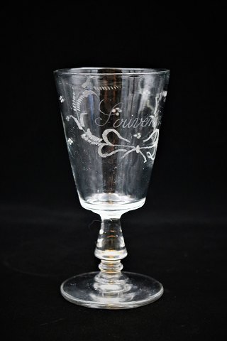 Antique French hand-blown Souvenir glass with writing and floral motifs H:16cm. Dia.:8cm.