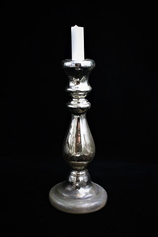 Stor 1800 tals lysestage i fattigmandssølv / Mercury Glass.H:29cm.