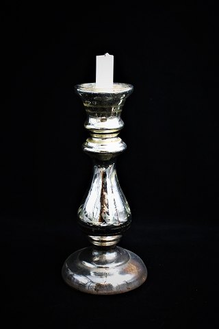 Stor 1800 tals lysestage i fattigmandssølv / Mercury Glass.H:28cm.
