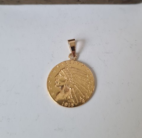 1915 Gold United States $2.5 Dollar Indian head quater Eagel mønt omlavet til vedhæng.21,6 karat