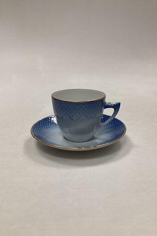 Royal Copenhagen / Bing Grøndahl Blå Tone med Guld Kaffekop og Underkop No RC 072 og 073 og BG 102 / 305