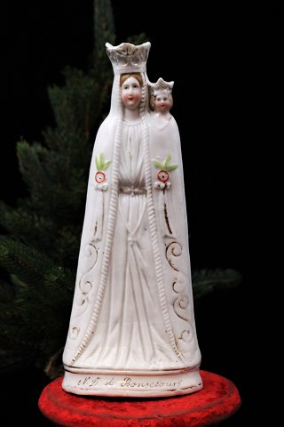 Decorative, old porcelain Madonna figure of the Virgin Mary with the baby Jesus...