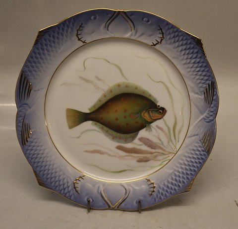 1212-3002 Fisketallerken 24 cm Pleuranectes plattessa (Rødspætte) Kongelig Dansk Blå Fiskestel # 19