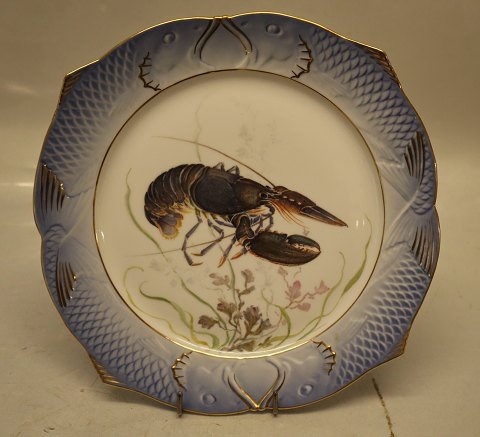 1212-3002 Fish Platter 24 cm Homarus vulgaris (European lobster) #19 Blue Fish Plate Royal Copenhagen