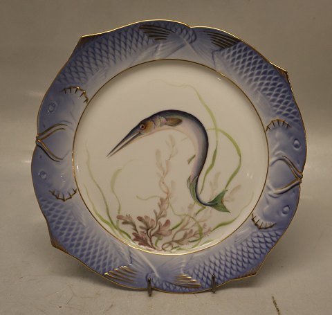 1212-3002 Fish Platter 24 cm Belone vulgaris (Garfish) #19 Blue Fish Plate Royal Copenhagen