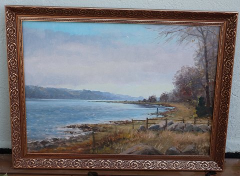 Maleri Mariagerfjord 57 x 76 cm Olie på lærred E. Thorbjørn (1911-1985)