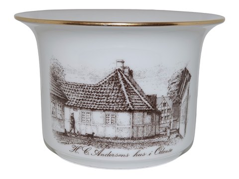 Bing & Grøndahl Lille hvid og brun urtepotte med HC Andersens Hus i Odense