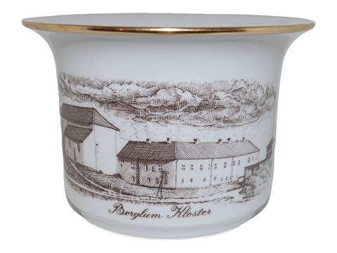 Bing & Grøndahl Lille hvid og brun urtepotte med Børglum Kloster