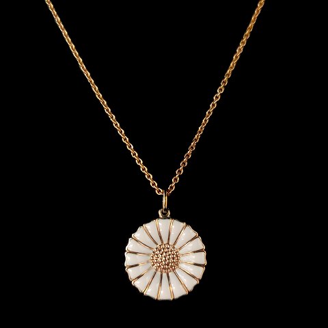 Georg Jensen; Daisy marguerit halskæde forgyldt sterling sølv med hvid emalje 18 mm