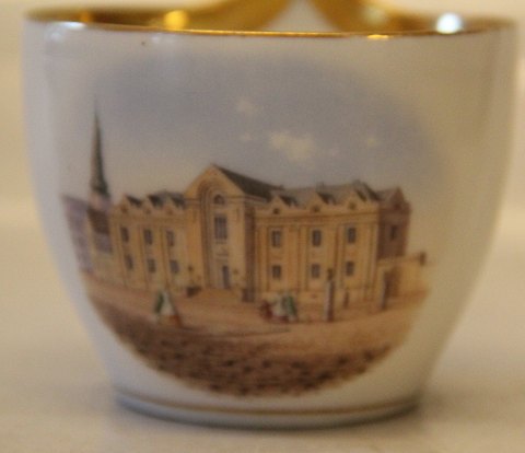 University of Copenhagen RC Antique Cup 6.3 x 8 cm with high handle 8.5 cm  and saucer 14 cm  Royal Copenhagen prospectus cup