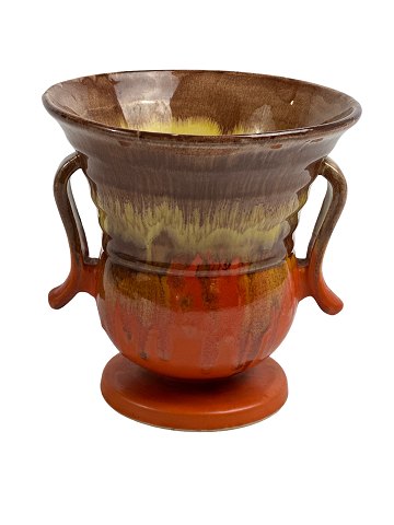 Dümler & Breiden, West Germany vase, Art Deco form with running glaze. Beige, yellow and orange.