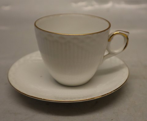1275-528 Kaffekop, Mokka 5.5 x 6.5 cm (054) og underkop 10.5 cm (055) (054) Tradition  Royal Copenhagen 1275 - hvid halvblonde med guldkant