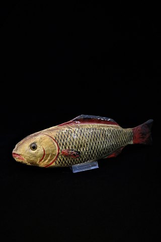 Decorative 1800s "fish" in painted papier-mâché with glass eyes and a really nice patina...
