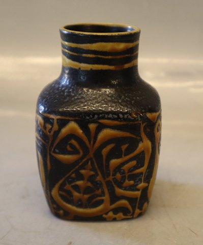 714-3361 Gul fugle Vase 11 cm,1964 Niels Thorsson Aluminia Baca kunstfajance 