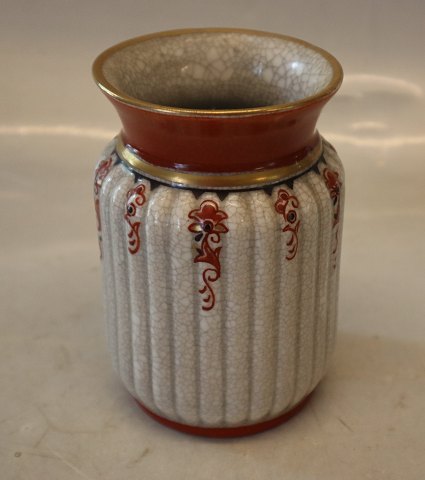 233-678 DJ Vase gold and orange on grey 12 cm Dahl Jensen Craquelé, Craquele