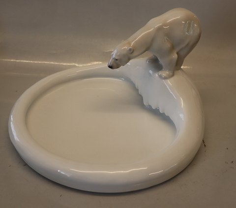 Royal Copenhagen The North Pole tray with one bear 32 x 20 cm Carl Johan Bonnesen 1921. Crystal Iceglaze  Royal Copenhagen Søren Berg 16-08-1928