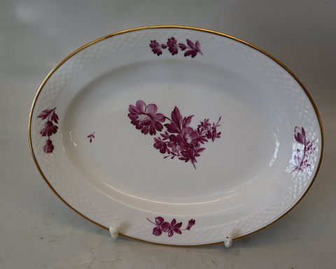 8015-427 Oval dish 25 cm Purple Danish Porcelain Purpur Flower with gold braided Tableware