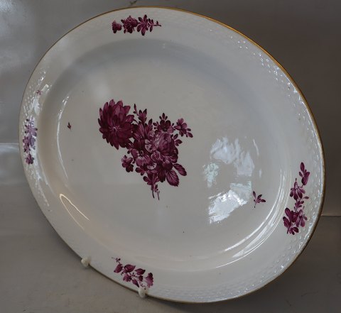 8019-427 Stort ovalt stegefad 43,5 x 33,5 cm Purpur Blomst  Kongelig Dansk Porcelæn Flettet med guldkant