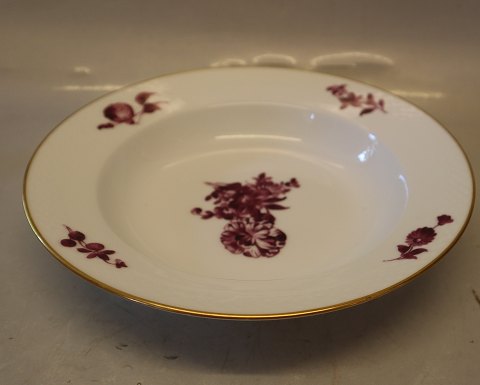 8107-427 Stor dyb tallerken 25,5 cm Purpur Blomst  Kongelig Dansk Porcelæn Flettet med guldkant