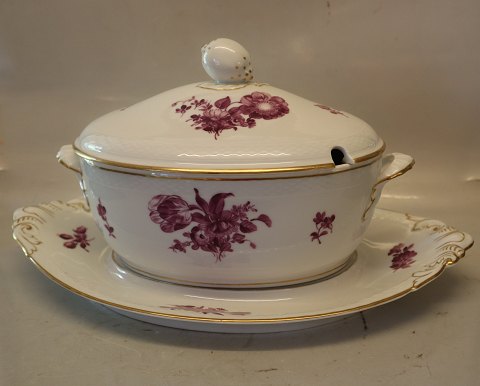 8172-427 Oval Tureen 19 x 31 cm with tray Purple Danish Porcelain Purpur Flower with gold braided Tableware