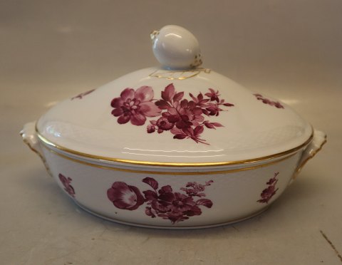 8170-427 Old Oval Lidded dish 30 cm Purple Danish Porcelain Purpur Flower with gold braided Tableware
