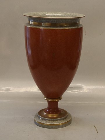 212-3377 RC Vase on foot orange & grey 30 x 16.5 cm Royal Copenhagen Craquelé, (Crackelure)