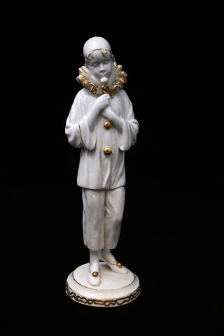 Rare Bing & Grondahl white porcelain figure decorated with gold of Pjerrot clown...