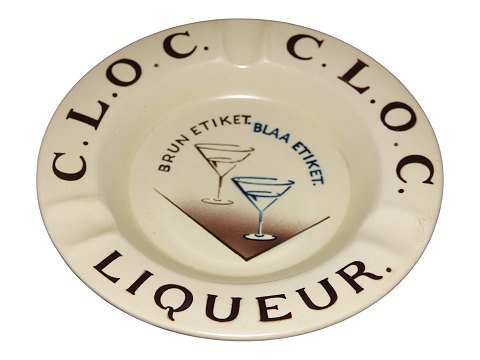 Aluminia reklame askebægerC.L.O.C. LIGUEUR  Brun Etiket - Blaa Etiket fra ca. 1934