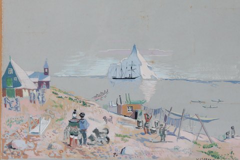 Victor IsbrandAkvarelMotiv fra Grønland