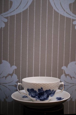 Royal Copenhagen Blue Flower Braided bouillon bowl with handle and saucer. RC# 10/8282...