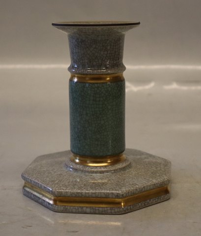 458-3303 Kgl. Lysestager grøn, grå og guld  10,5 cm Kongelig Dansk  Craquelé, Craquele